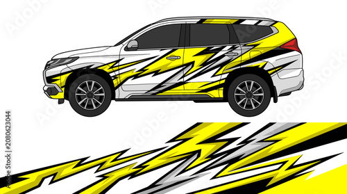 Yellow sharp geometric suv car wrap design.