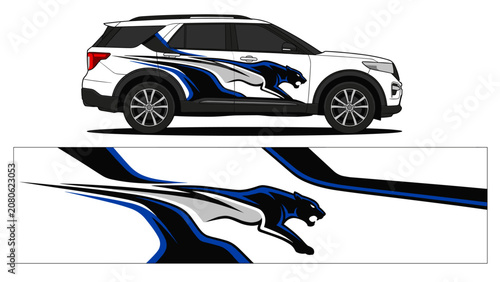 Black panther silhouette blue sport car wrap.