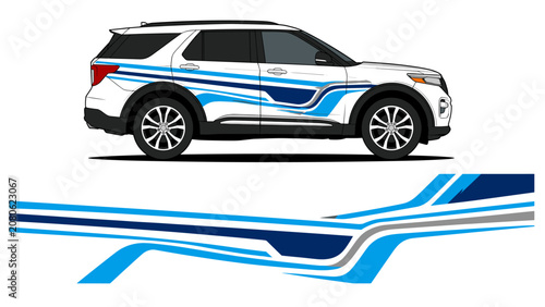 Blue and grey geometric stripe car wrap for SUV.