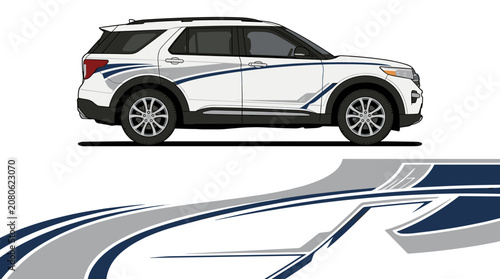 Blue and grey streamlined automotive livery design.