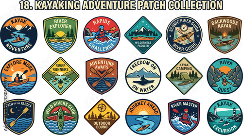Kayaking Adventure Patch Collection for Outdoor Enthusiasts and River Explorers.