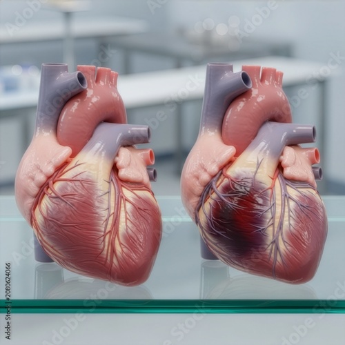 Healthy Heart vs Heart Attack Comparison Medical 3D Illustration