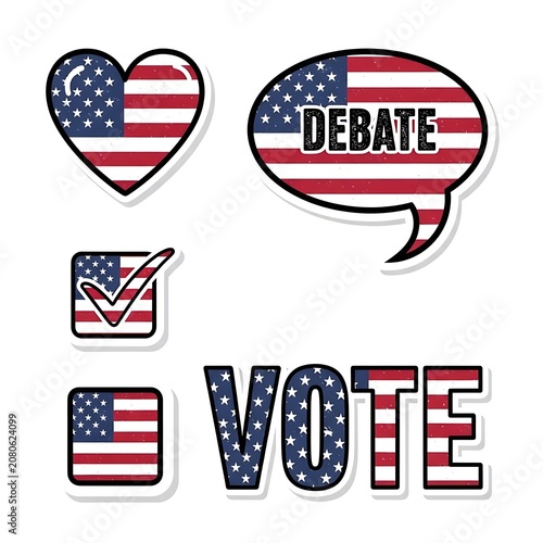 Patriotic American Flag Voting Stickers Arranged on White Background