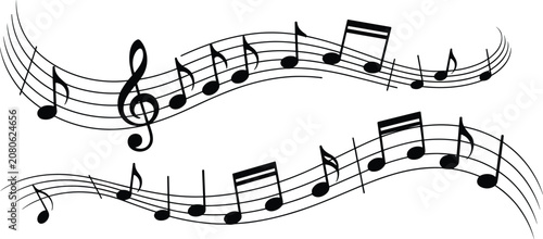 Foto Musical Notes and Staff on White Background treble clef melody