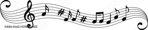 Photos Musical staff with treble clef and notes including sharps and a beamed eighth no
