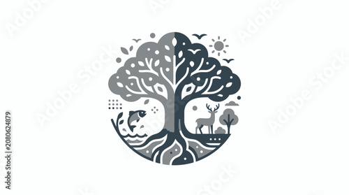Cuadro en lienzo Tree with roots and animals.