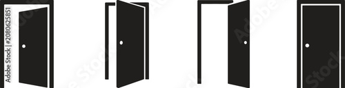 Door States Silhouette Icons Set