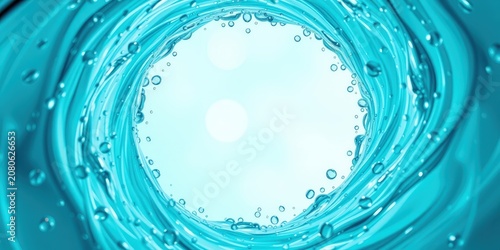 A swirling vortex of clear water with air bubbles creating a circular frame against a bright background.