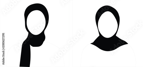 Bild auf Leinwand Black Different Hijab Woman Icon Set, Muslim Female Avatar Collection, Islamic W