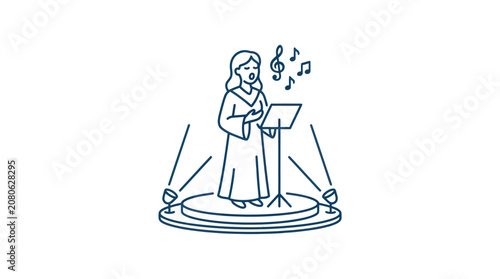 Foto Woman singing on a stage lectern.