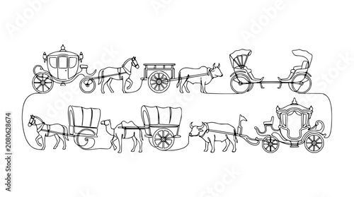 Tablou pe pânză Vintage transport parade: horse carriage, ox cart, camel cart, rickshaw, bullock