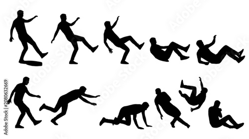 Foto Silhouette sequence of a person falling and getting up multiple times isolated o