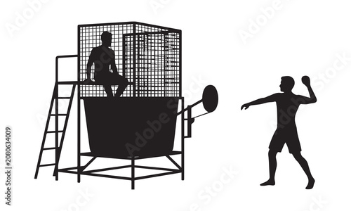 Silhouette Vector Concept of a Person Throwing Ball at Dunk Tank Target.