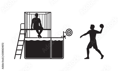 Silhouette Vector Concept of a Person Throwing Ball at Dunk Tank Target.