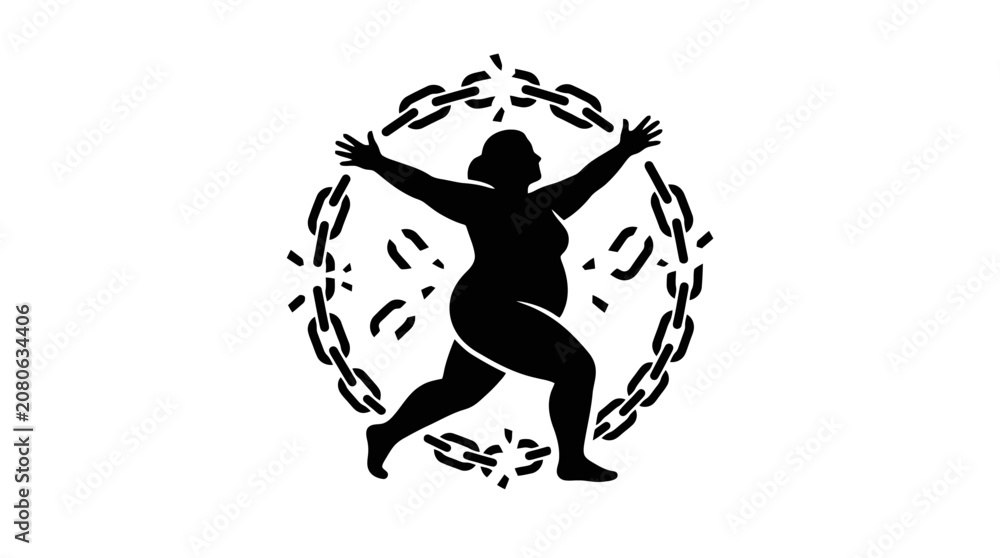 Obraz premium Silhouette of a woman breaking free from chains.