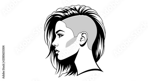 Woman with Shaved Mohawk Haircut Side View.
