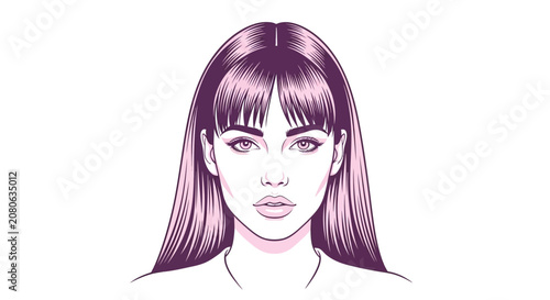 Woman with long purple hair portrait.
