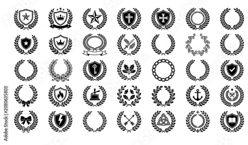 Foto SEO Title: Laurel Wreath Icons Set Elegant Foliate Award Victory Botanical Vecto