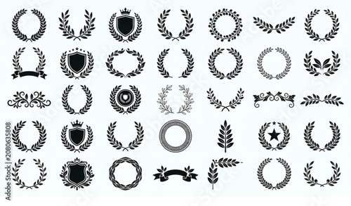 Photos SEO Title: Minimal Laurel Foliate Illustration Bundle Botanical Wreath Emblem Ve