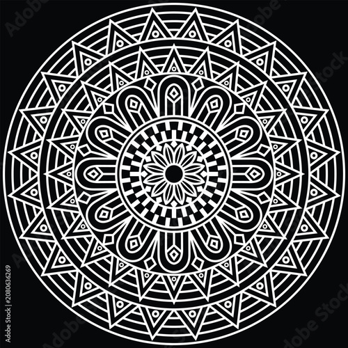Intricate floral mandala line art with a symmetrical circular pattern. Ideal for print, coloring books, crafts, yoga, and meditation.