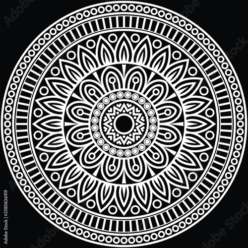 Intricate floral mandala line art with a symmetrical circular pattern. Ideal for print, coloring books, crafts, yoga, and meditation.
