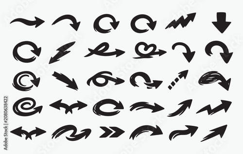 Premium Hand‑Drawn Arrow Silhouette Vector Icons Set