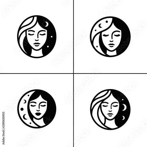 Minimalist Moon Phase Woman Faces.