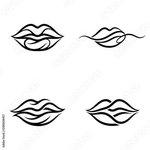 Black line art lips designs.