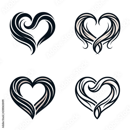 Black and white heart shapes icons.