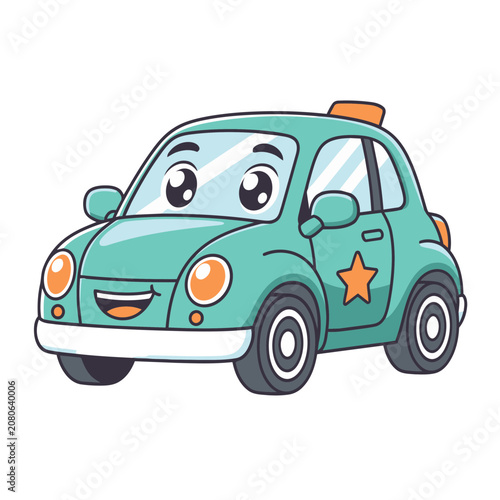 Cute cartoon car with star and taxi sign