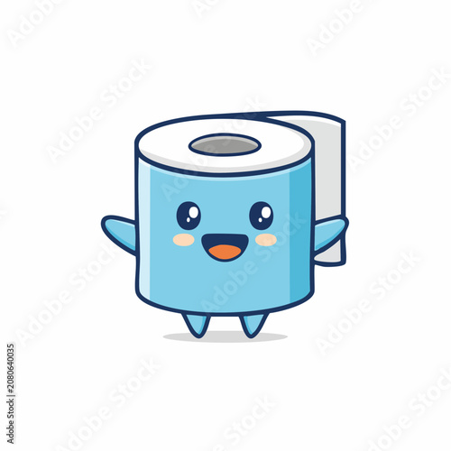 Cute Kawaii Toilet Paper Roll Character Waving