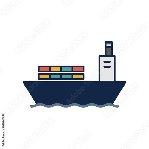 Flat icon of a cargo ship with containers