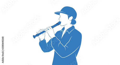 Fotografía Woman Playing a Blue Flute Instrument.