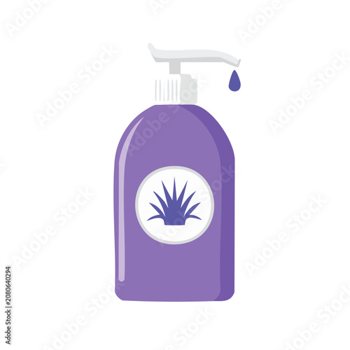 Purple soap dispenser with aloe vera icon vector