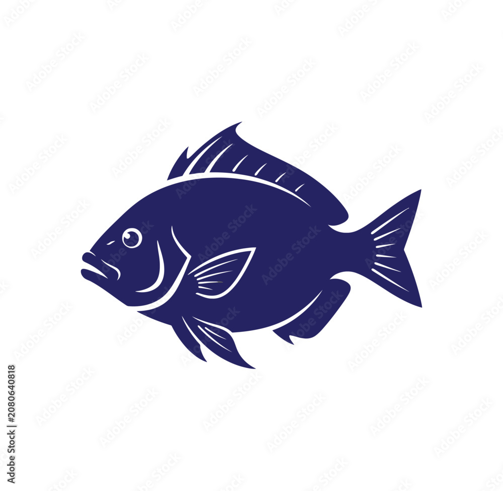 Fototapeta premium Stylized blue fish silhouette graphic with silhouette wildlife swimming minimalist creature underwater freshwater saltwater isolated pictogram stylized illustration
