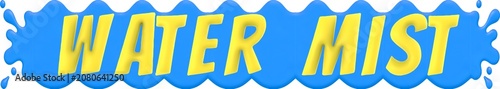 Water Mist, 3D yellow text over a dynamic blue water splash banner , 3d Rendering