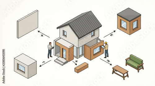 Isometric 3D House Vector Illustration with Modern Roof Residential Architecture Real Estate Design and Sustainable Solar Energy Home Concept