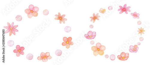 水彩で描いた赤いお花の丸フレーム素材