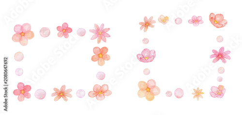 水彩で描いた赤いお花の四角いフレームセット
