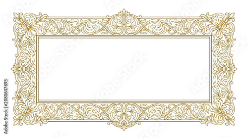 фотографія Ornate Golden Rectangular Frame, Vintage Decorative Border, Elegant Scrollwork D