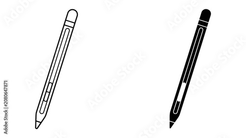 Schilderij op canvas Stylus Pen Outline and Solid: A comparison of two digital stylus pens, one rendered as a clean outline and the other as a solid silhouette, representing digital art tools and input devices