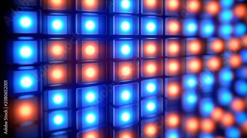 Dynamic LED Grid of Lights Creating an Abstract Glowing Background for Future Technology Concepts