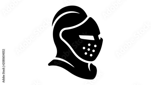 Canvas Print Knight's Helmet Silhouette: A stark black silhouette of a medieval knight's helmet, symbolizing strength, protection, and honor