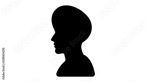 Εκτύπωση καμβά Silhouette of a Head with an Elongated Cranium: A stark black silhouette depicts a profile of a human head with a distinctly elongated or unusually shaped cranium