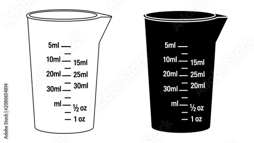 Foto Measuring Cup Duo: A clear illustration depicting two graduated measuring cups, one in outline and the other in silhouette
