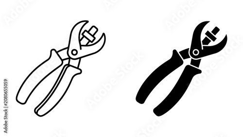 Obraz na płótnie Plier Icon: A clean and modern icon representing a plier, available in both outline and solid silhouette forms, symbolizing tools and utility