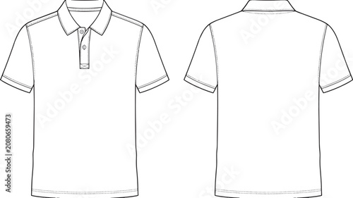 Blank Polo Shirt Mockup Vector Technical Flat Sketch Front and Back View