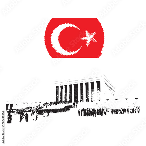 Vector icon of Anıtkabir arranged in the background.