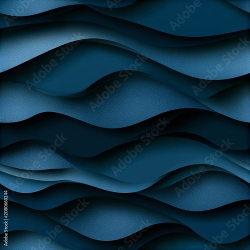 Dark blue paper waves abstract banner design representing elegant wavy seamless background pattern.