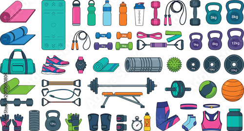 Tableau sur toile Comprehensive gym fitness workout gear mega vector set featuring heavy weight tr
